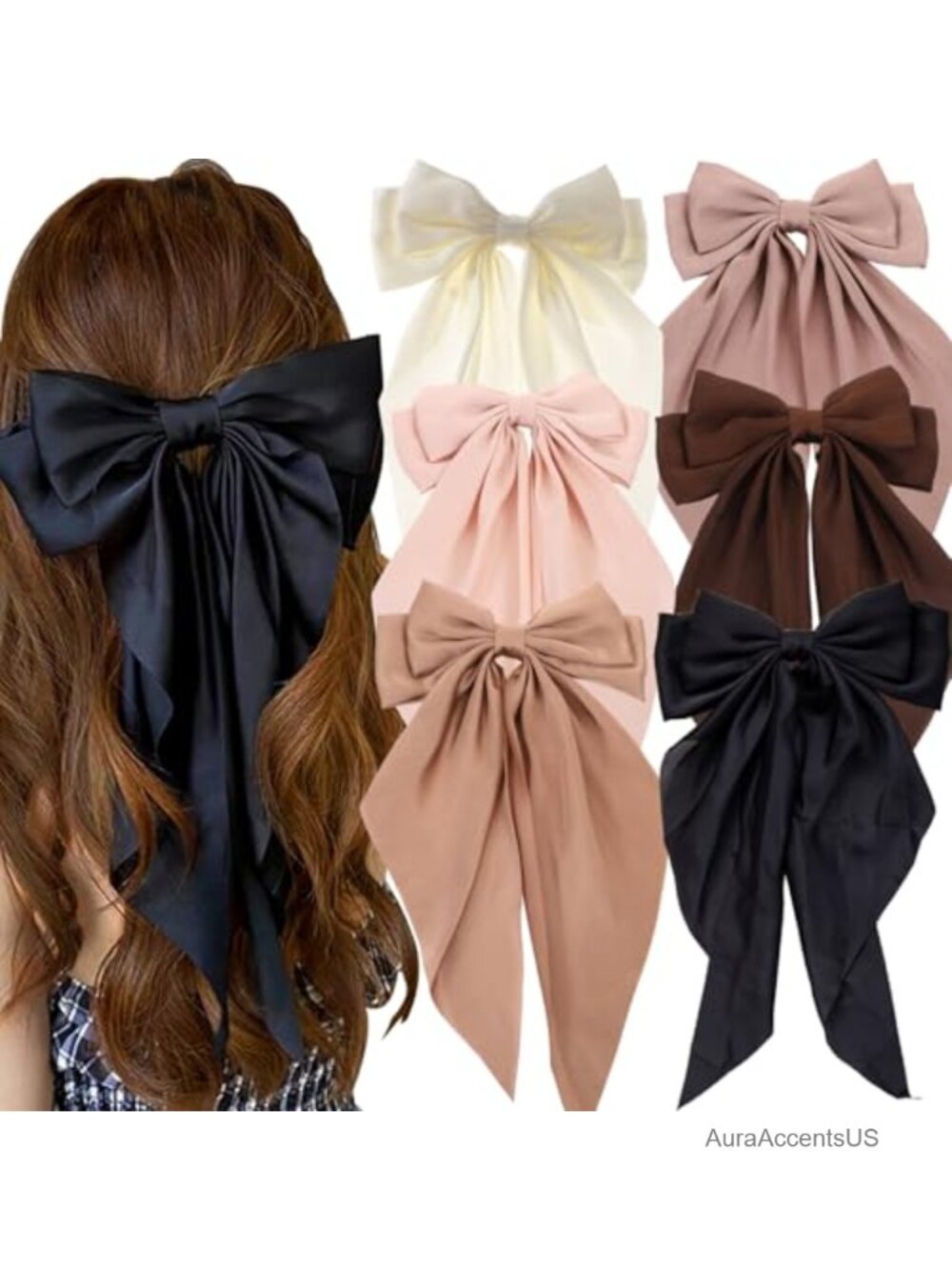 6 PCS Oversized Hair Bows Gauze Ribbon Clips for Women Girls